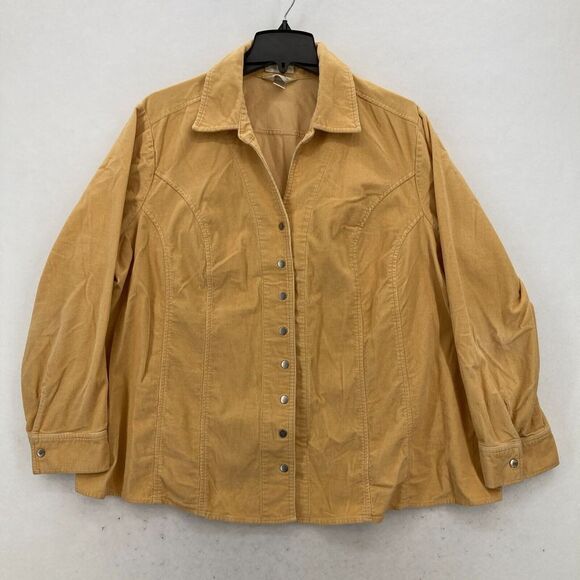 CJ Banks Corduroy Shirt Jacket Shacket Women's 3X Yellow Pearl Snap Western Camp - Picture 1 of 12